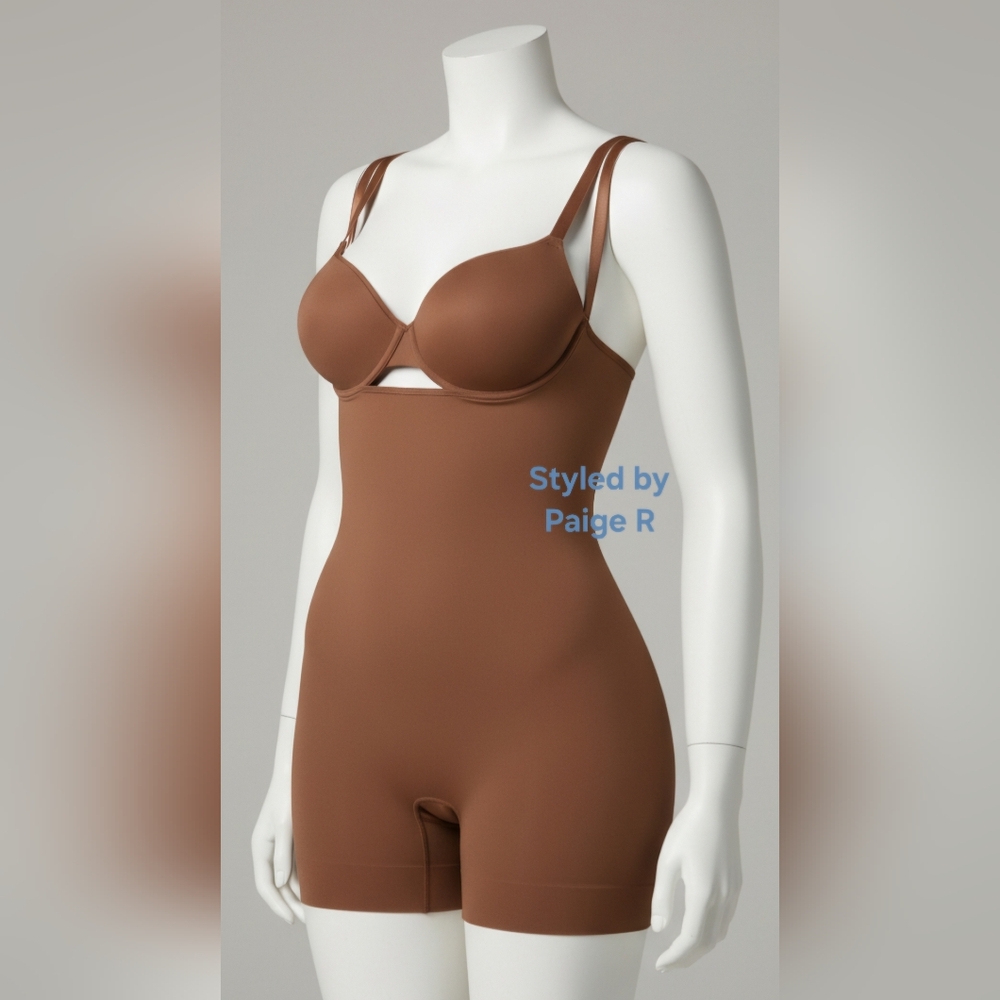 💕NEW SKIMS Seamless Sculpt Open Bust Mid Thigh Bodysuit Shaper Brown BRONZE 4X